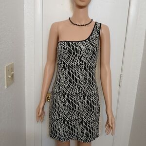 Sequin Hearts Black and White One-Shoulder Dress